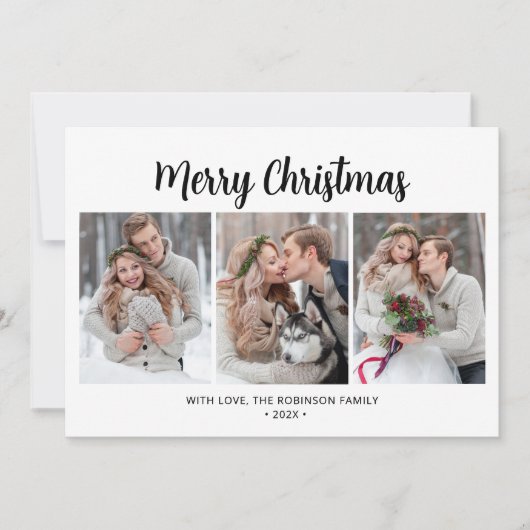 タイポグラフィシンプルの葉3数々の写真クリスマス シーズンカード (正面)