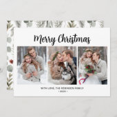 タイポグラフィシンプルの葉3数々の写真クリスマス シーズンカード (正面/裏面)