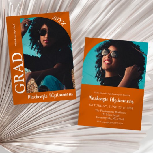 タイポグラフィシンプルアーチフォト卒業招待状 招待状