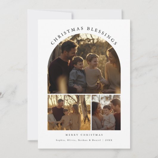 タイポグラフィシンプルアーチ3写真クリスマス恵み シーズンカード (正面)