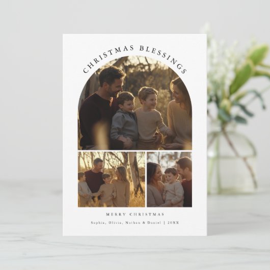 タイポグラフィシンプルアーチ3写真クリスマス恵み シーズンカード (スタンド正面)