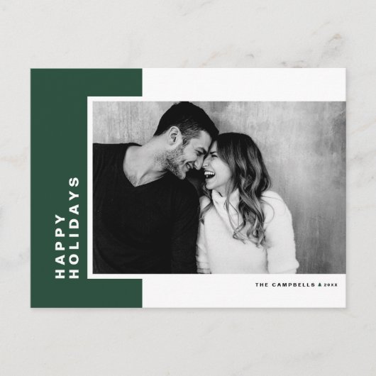 タイポグラフィシンプルグリーンカラーブロックフォト シーズンポストカード (正面)