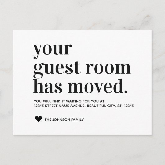 タイポグラフィシンプルゲストルームムービングアナウンスメント 案内ポストカード (正面)