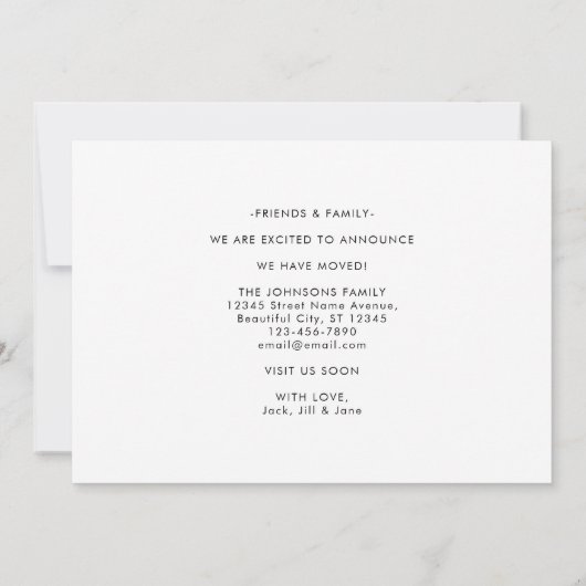 タイポグラフィシンプルゲストルーム移動フォトムービング 案内状 (裏面)