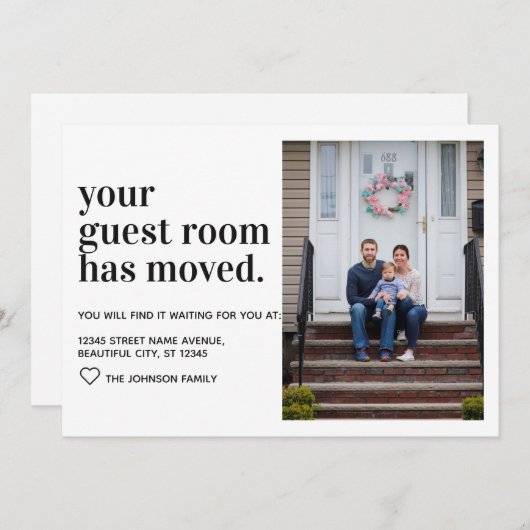 タイポグラフィシンプルゲストルーム移動フォトムービング 案内状 (正面/裏面)