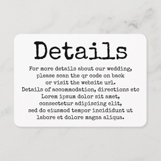 タイポグラフィシンプルタイプライター詳細QRコード エンクロージャーカード (正面)