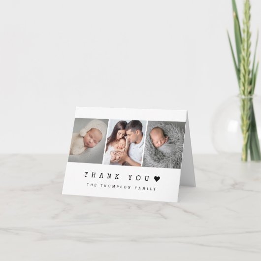 タイポグラフィシンプルハートベビーフォトシャワー サンキューカード (正面)