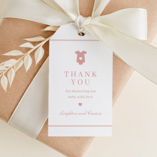 タイポグラフィシンプルピンク赤ちゃんシャワーありがとうお願い ギフトタグ