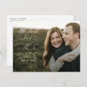 タイポグラフィシンプルフォトウェディング日付を保存 案内ポストカード (正面/裏面)