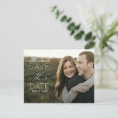 タイポグラフィシンプルフォトウェディング日付を保存 案内ポストカード (スタンド正面)