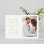 タイポグラフィシンプルフォトウェディング日付を保存 箔招待状 (立ち正面)