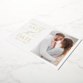 タイポグラフィシンプルフォトウェディング日付を保存 箔招待状 (回転した状態)