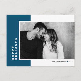 タイポグラフィシンプルブルーカラーブロックフォト シーズンポストカード