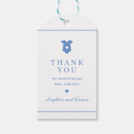 タイポグラフィシンプルブルーベビーシャワーありがとう好意 ギフトタグ