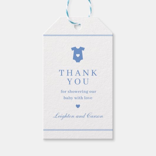 タイポグラフィシンプルブルーベビーシャワーありがとう好意 ギフトタグ (正面)