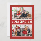 タイポグラフィシンプルレッドメリークリスマス3枚の写真 シーズンカード (正面)