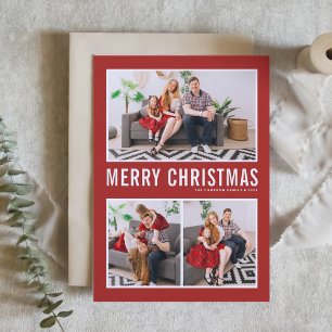 タイポグラフィシンプルレッドメリークリスマス3枚の写真 シーズンカード