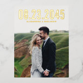 タイポグラフィシンプル写真の保存日付 箔招待状ポストカード (正面)