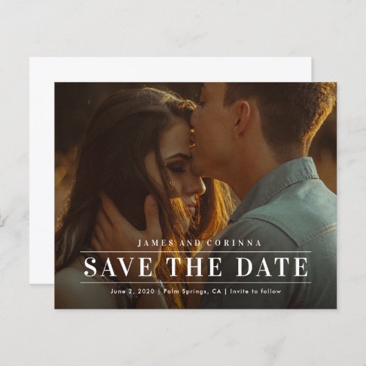 タイポグラフィシンプル写真ウェディング日付の保存 (正面/裏面)