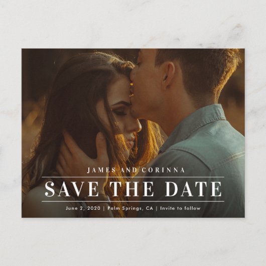 タイポグラフィシンプル写真ウェディング日付の保存 案内ポストカード (正面)