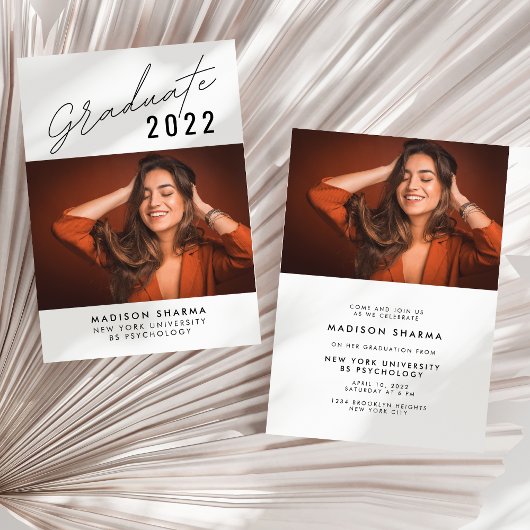 タイポグラフィシンプル写真書道卒業 招待状