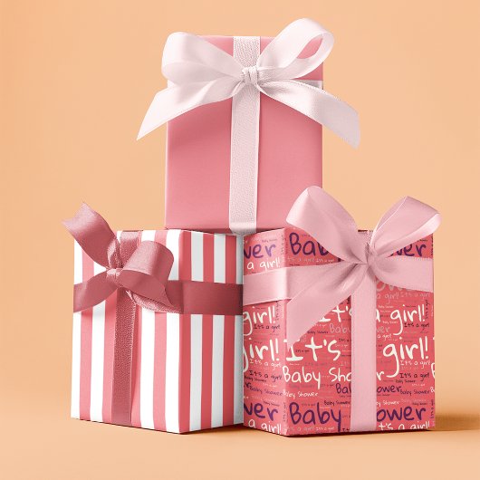 タイポグラフィシンプル女の子の赤ちゃんシャワー ラッピングペーパーシート