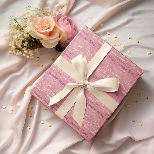 タイポグラフィシンプル女の子の赤ちゃんシャワー ラッピングペーパー