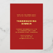 タイポグラフィシンプル感謝祭ディナーレッド実在 箔招待状 (正面)