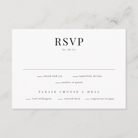 タイポグラフィシンプル白黒RSVP エンクロージャーカード (正面)