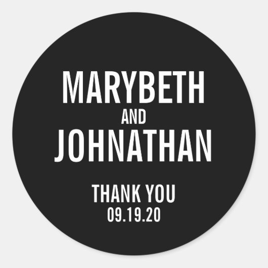 タイポグラフィシンプル結婚式の引き出物ありがとうステッカー ラウンドシール (正面)