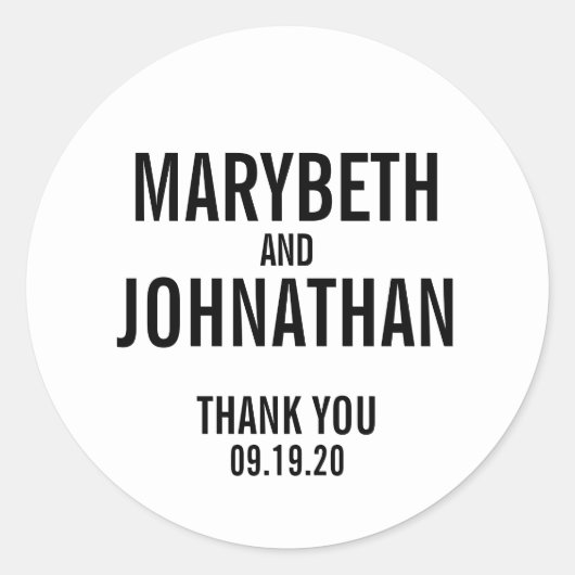 タイポグラフィシンプル結婚式の引き出物ありがとうステッカー ラウンドシール (正面)