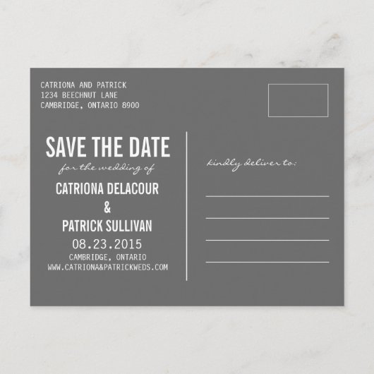 タイポグラフィシンプル縦型日付はがきを保存 案内ポストカード (裏面)