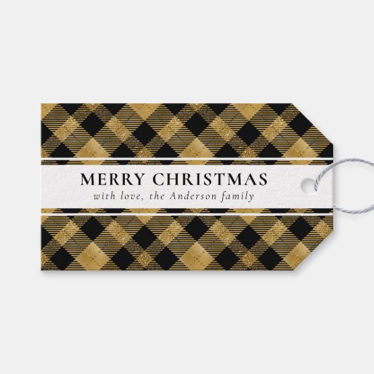 タイポグラフィシンプル金ゴールドバッファロープリッドクリスマスクリスマスバイキング ギフトタグ (正面(横))