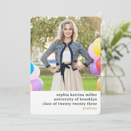 タイポグラフィシンプル2写真の卒業発表 案内状 (スタンド正面)