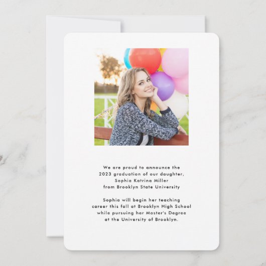 タイポグラフィシンプル2写真の卒業発表 案内状 (裏面)