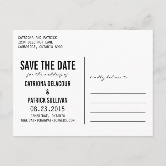 タイポグラフィシンプルII日付はがきを保存 案内ポストカード (裏面)