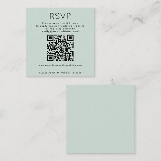 タイポグラフィシンプルQRコードミントウェディングRSVP エンクロージャーカード (正面/裏面)