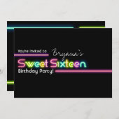 タイポグラフィスウィート16ネオングローダンスパーティー招待状 招待状 (正面/裏面)