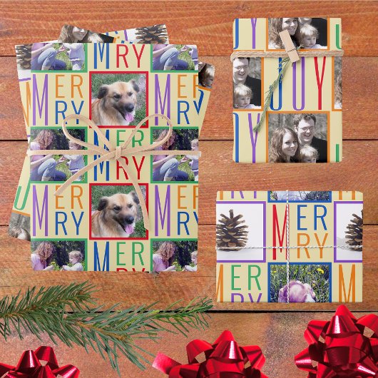 タイポグラフィスクエアカラフルフォトレインボカラー ラッピングペーパーシート