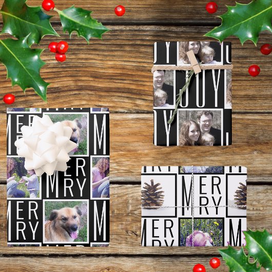 タイポグラフィスクエアフォトシックな白黒 ラッピングペーパーシート