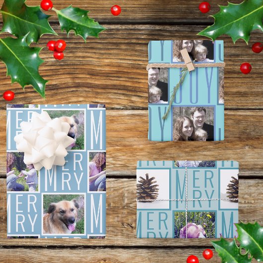 タイポグラフィスクエアフォトシック氷のライトブルー ラッピングペーパーシート