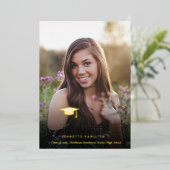 タイポグラフィスクリプトフロント/バックフォト卒業 箔招待状 (立ち正面)