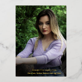 タイポグラフィスクリプトフロント/バックフォト卒業 箔招待状