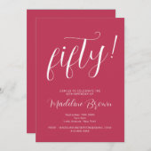 タイポグラフィスクリプトマゼンタ50誕生日 招待状 (正面/裏面)