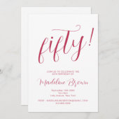 タイポグラフィスクリプトマゼンタ50誕生日 招待状 (正面/裏面)