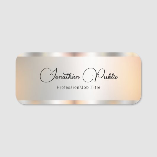 タイポグラフィスクリプト文字シルバーテンプレート エレガント 名札 (正面)