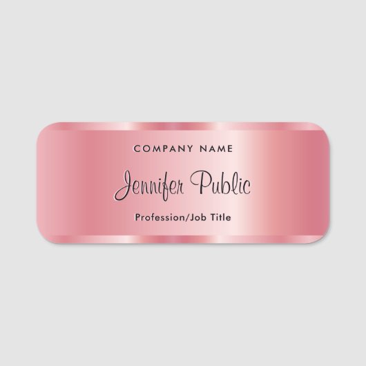 タイポグラフィスクリプト文字テンプレートエレガントバラ金ゴールド 名札 (正面)