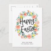 タイポグラフィスタイリッシュウォーター色フローラリースイースター シーズンポストカード (正面/裏面)