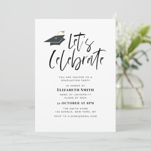 タイポグラフィスタイリッシューの卒業式パーティーの招待状 招待状 (スタンド正面)