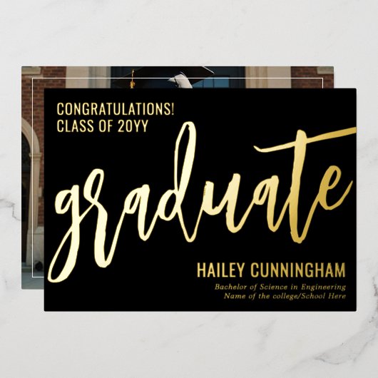 タイポグラフィスタイリッシュ卒業写真フォイルカード 箔シーズンカード (正面/裏面)